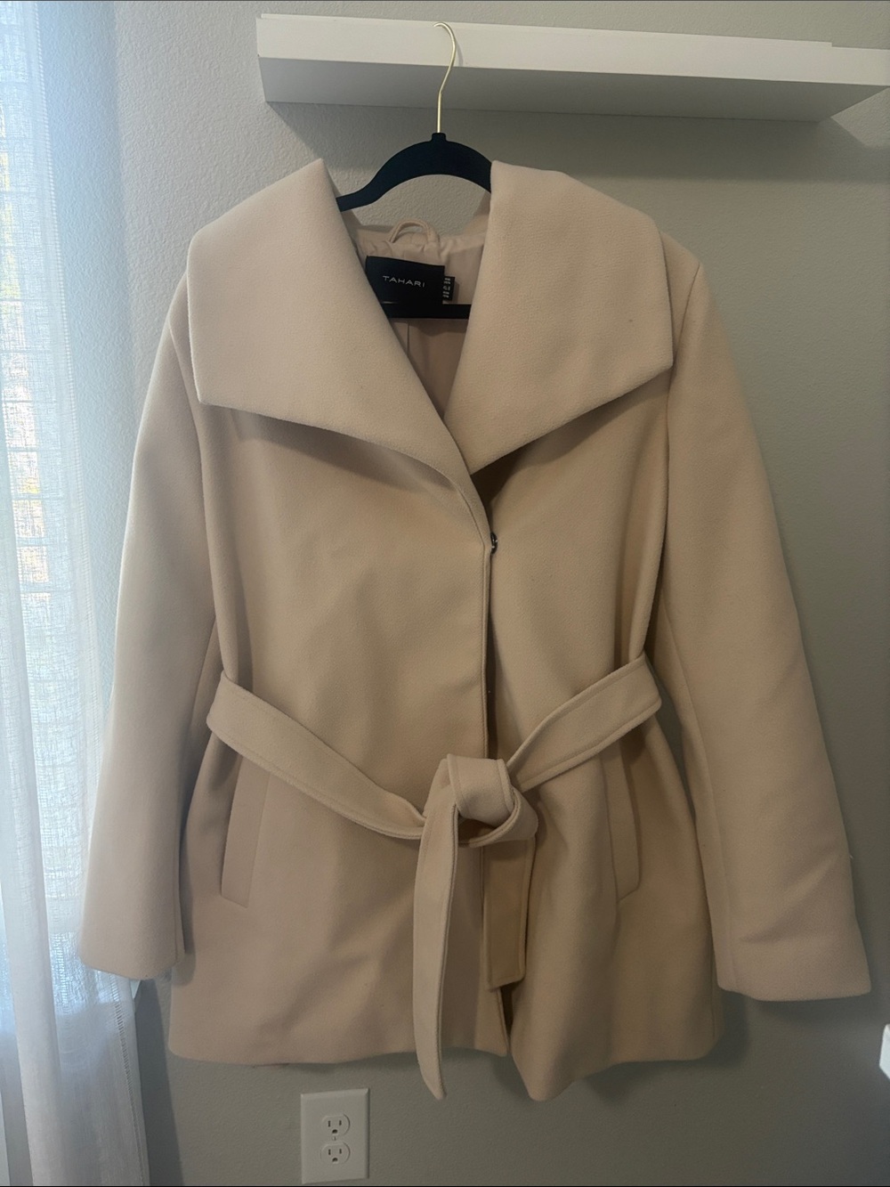 Tahari Cream Belted Short Trench Coat